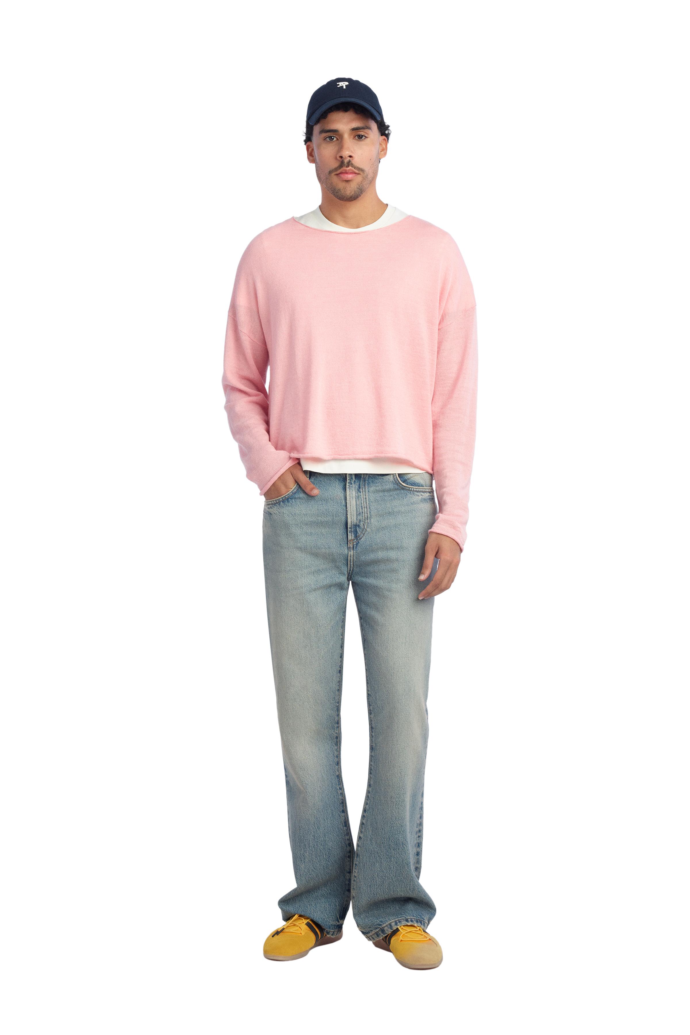 CROPPED FIT LINEN-WOOL BLEND SWEATER
